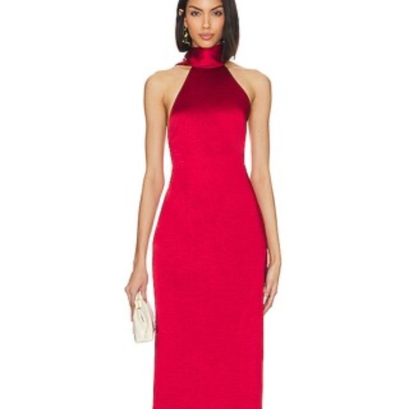 LPA Raveena Halter Scarf Maxi Dress in Cherry Red